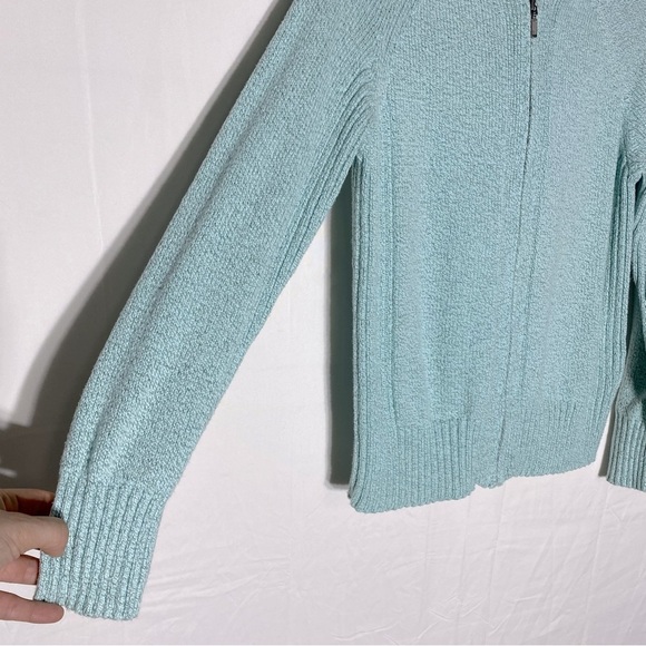 Eddie Bauer Turquoise Knit Full Zip Hoodie Cardigan Cotton Polyester Sweater M - Picture 6 of 14